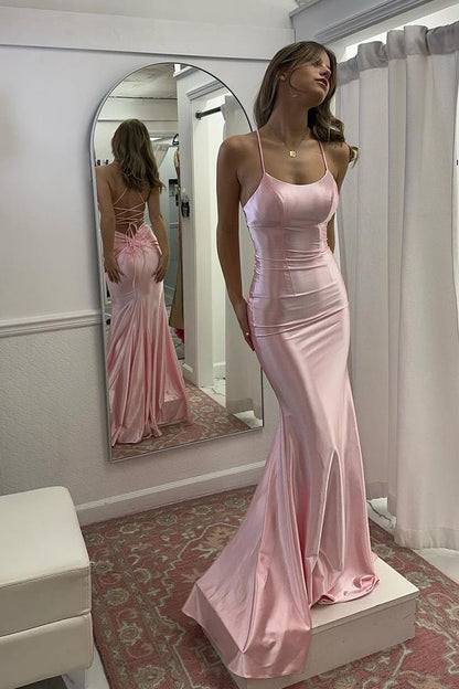 Niedliches langes Meerjungfrauen-Abendkleid aus Satin mit Rundhalsausschnitt für Damen AB1559