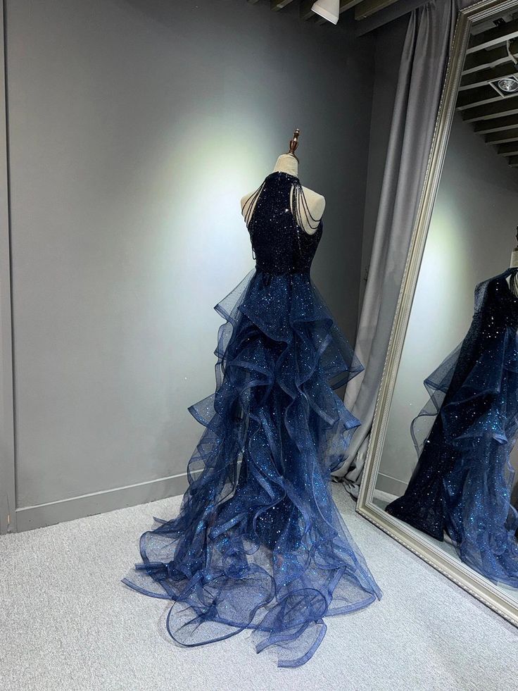 Marineblaues Pailletten-Abendkleid im Meerjungfrauenstil, langes Ballkleid AB680