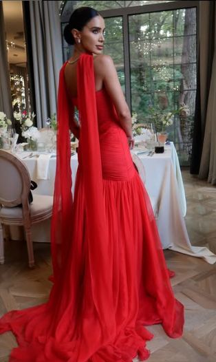 Robe de bal élégante et inspirante, sirène rouge en tulle, longue avec foulard, robe de bal semi-formelle pour adolescentes, lycéennes, AB1987