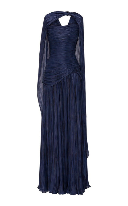 Elegant A line V Neck Navy Blue Tulle With Cape Long Formal Fancy Evening Dress Dinner Outfits Classy Party Gowns AB2022