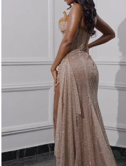 Sexy Senior Prom Dresses High Schools Inspo Mermaid Royal Blue Sweetheart Sequins Slit For Black Girls Semi Formal Grad Long Party Dress AB2160