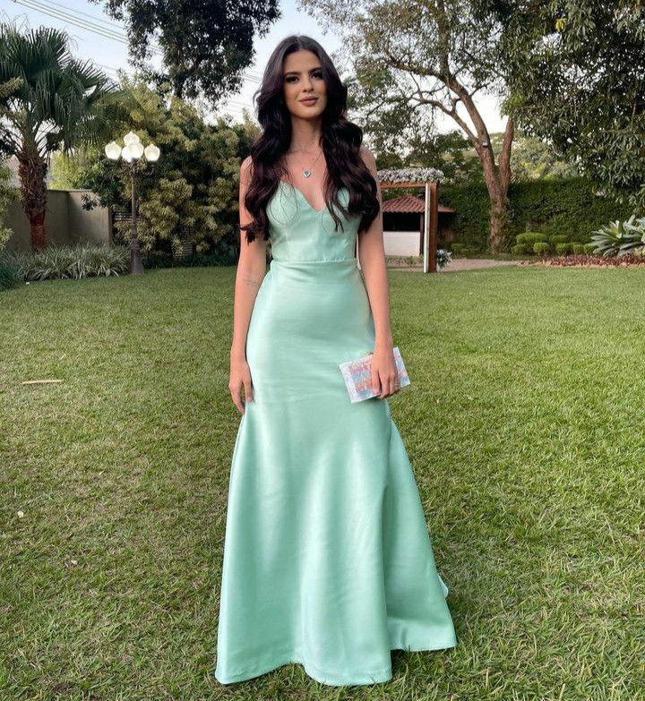 Robe de bal sirène à fines bretelles, en satin vert menthe, inspiration robe de soirée longue pour un 18e anniversaire AB2361