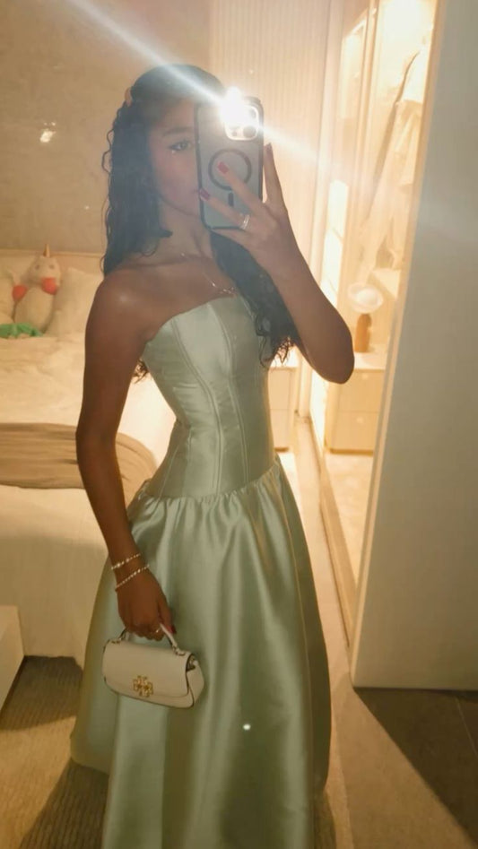 Elegantes Ballkleid Trägerlos Salbeigrün Kreuzfahrtschiff Formelle Abendkleider Lang Geburtstags-Outfits AB3801