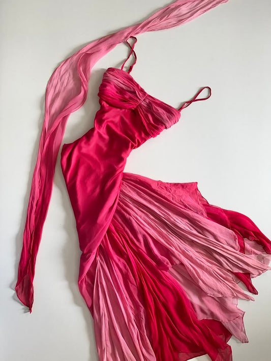 Whimsical Fairycore Vintage Formal Dress Mermaid Straps Summer outfit Chiffon Long Hot Pink Prom Dresses Inspiration Party For Womens RB8724