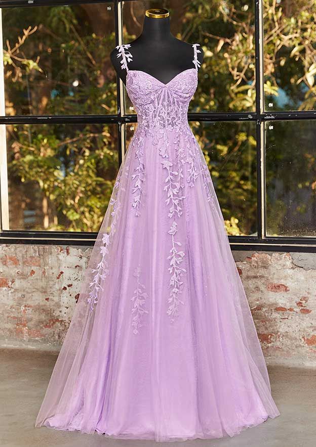 Ärmelloses A-Linien-Abendkleid aus Tüll mit V-Ausschnitt, Schleppe und applizierter Perlenstickerei AB706