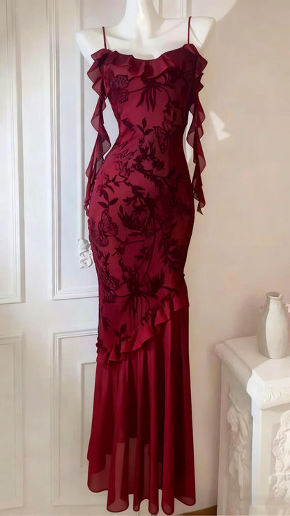 Chic Mermaid Spaghetti Straps Black Chiffon Long Prom Dresses Inspiration Party Dress Prom Gowns DH3027