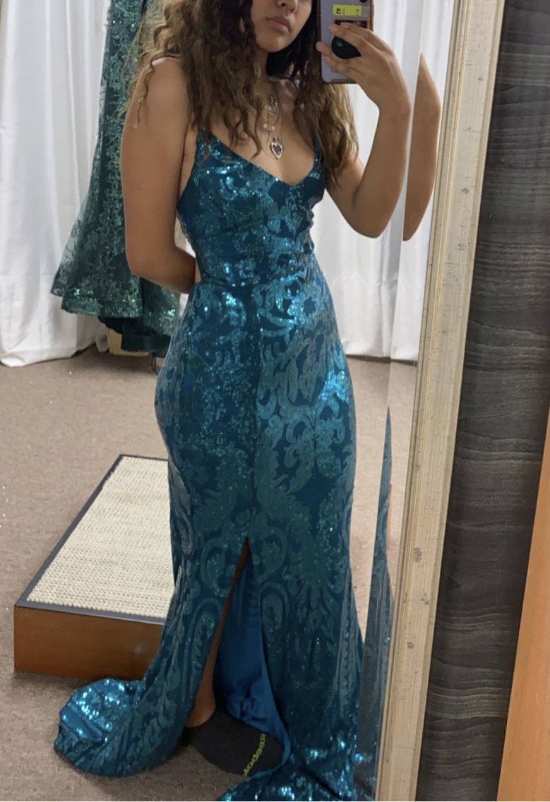 Elegantes Meerjungfrauenkleid mit blauen Pailletten, formelles Meerjungfrauen-Abendkleid, langes Partykleid für Hochzeiten AB550