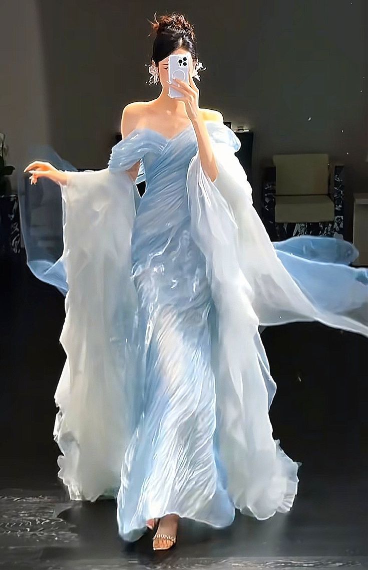 Robe de bal sirène bleu clair à épaules dénudées et plissée, robe de soirée semi-formelle longue pour adolescentes AB1995
