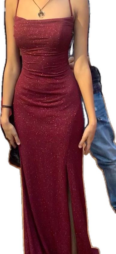 Robe de soirée longue à bretelles spaghetti, style sirène, rouge bordeaux, ornée de sequins et fendue, référence AB675