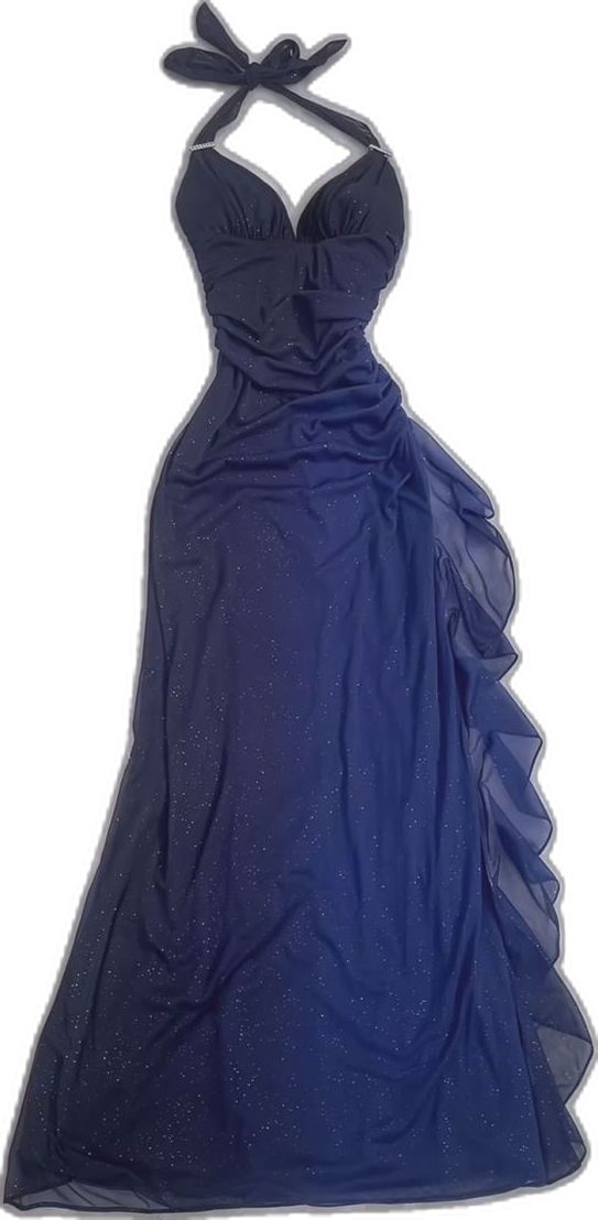 Elegant A line Halter Royal Blue Chiffon Ombre Evening Women Party Dresses Long Formal Prom Dresses 16 Birthday Gown AB1298