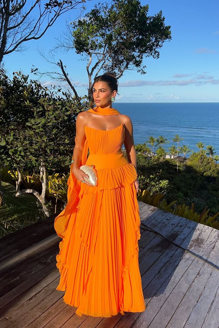 Charming Orange Strapless Sleeveless Chiffon Prom Dress A-Line With Zipper Pleats AB996