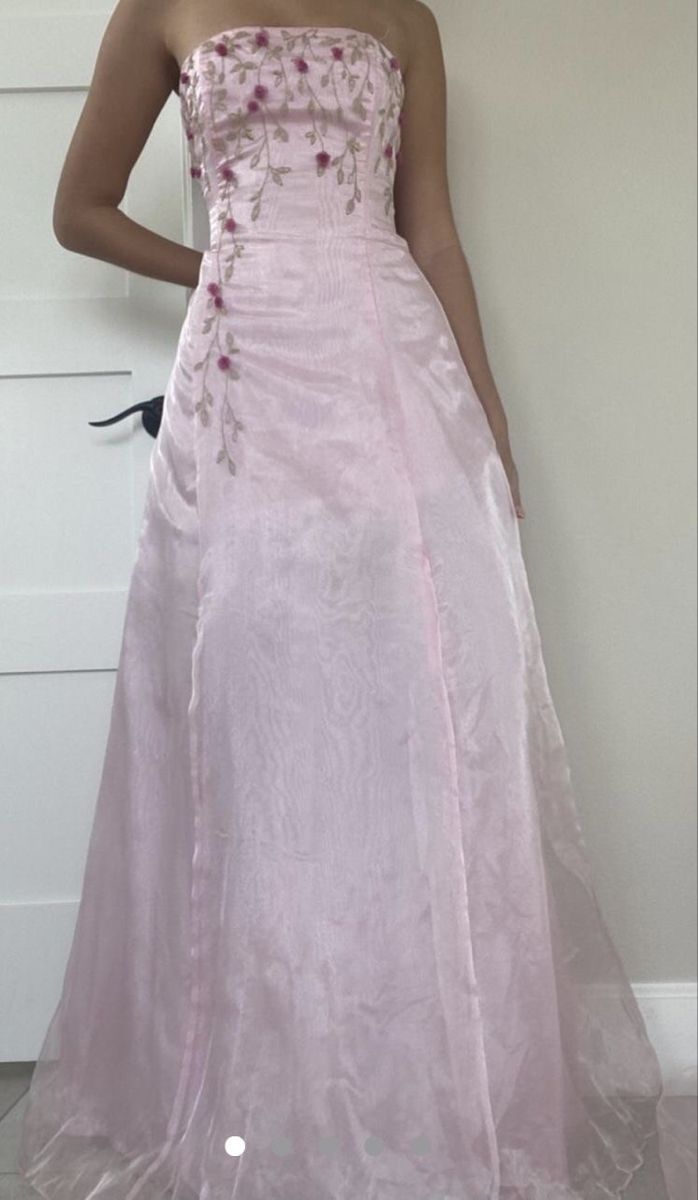 Vintage A-line Light Pink Strapless Prom Dresses With Embroidery Evening Outfits Formal Dress N537