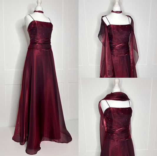 Vintage Prom Dresses A-Linie Spaghettiträger 90er ärmellos Burgund Abendkleid Festliches Kleid RB3004
