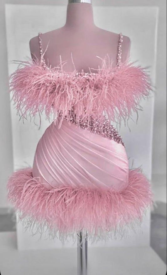 Sweet 16 & 8th Grade Prom Sparkling Short Straps Sheath Pink Homecoming Dresses Birthday Party Dress RB6301