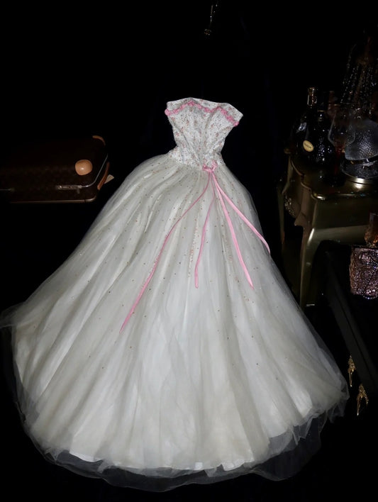 Timeless Ball Gown Strapless Tulle White School Dances Prom Dresses 8th Grade Formal Outfits Evening Gown RB8463
