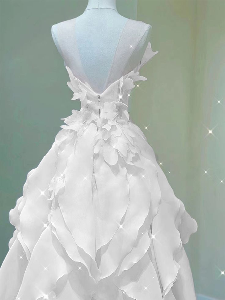 Weißes A-Linien-Abendkleid aus Tüll mit transparentem Ausschnitt und Applikationen AB969
