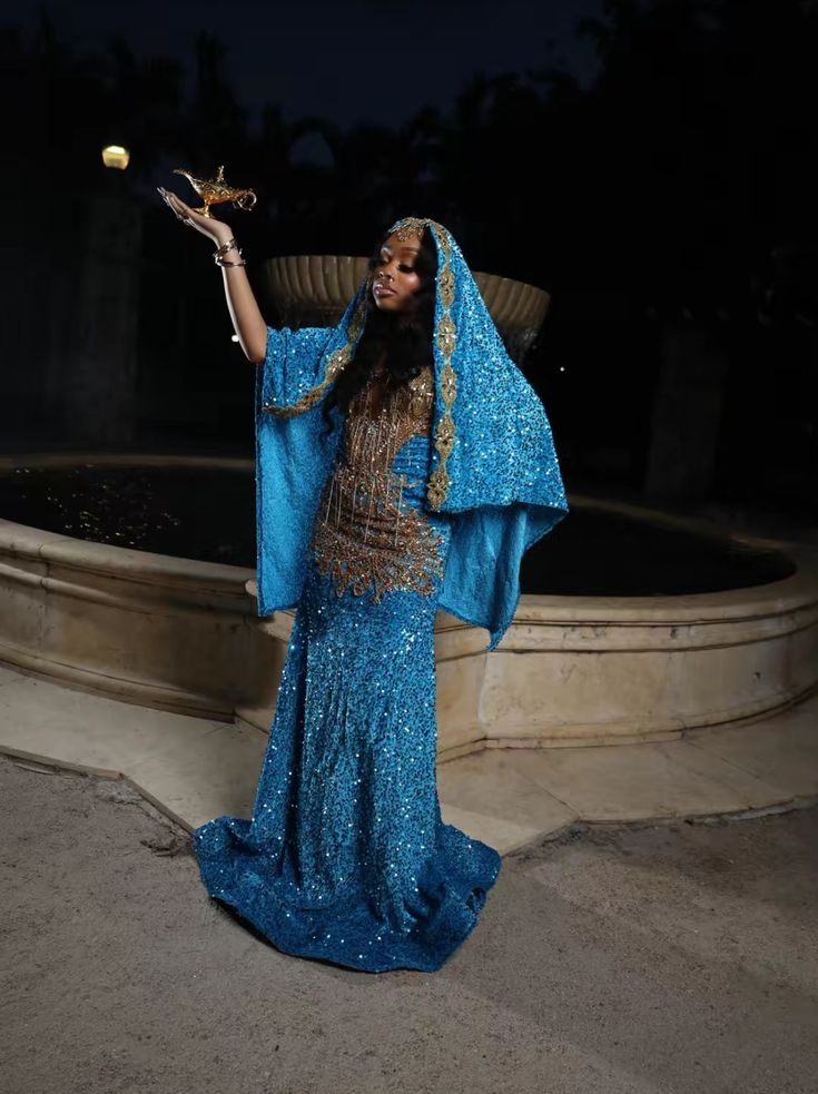 Robe de Soirée/Bal Sirène Longue Classique Bleu à Paillettes pour Femmes et Adolescentes Noires N2168