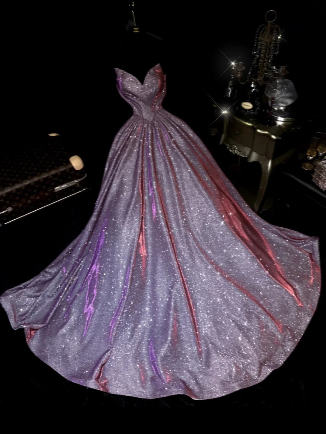 Elegant Ball Gown Sweetheart Lilac Sequin With Silver Corset Fitted Prom Dresses Formal Outfits Evening Night Dress RB8249