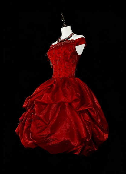 Robe de bal unique épaules dénudées rouge inspiration mode vintage années 2000 robes de bal courtes inspiration robes de bal de rentrée N2014