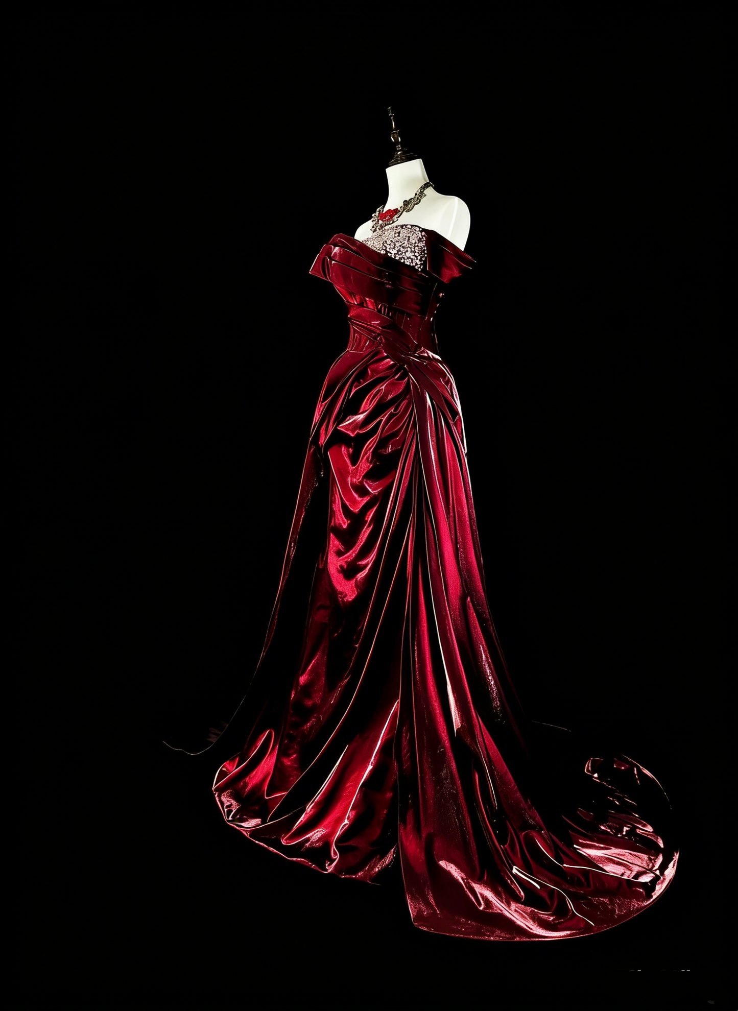 Verträumte Abschlussballkleider Vintage 90er Jahre mit Perlen Meerjungfrau schulterfrei Burgund Satin Lange formelle Outfits N2377