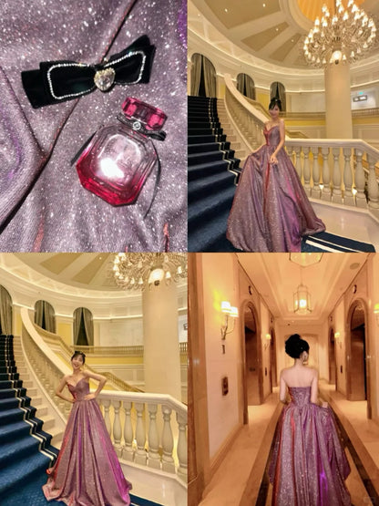 Elegant Ball Gown Sweetheart Lilac Sequin With Silver Corset Fitted Prom Dresses Formal Outfits Evening Night Dress RB8249