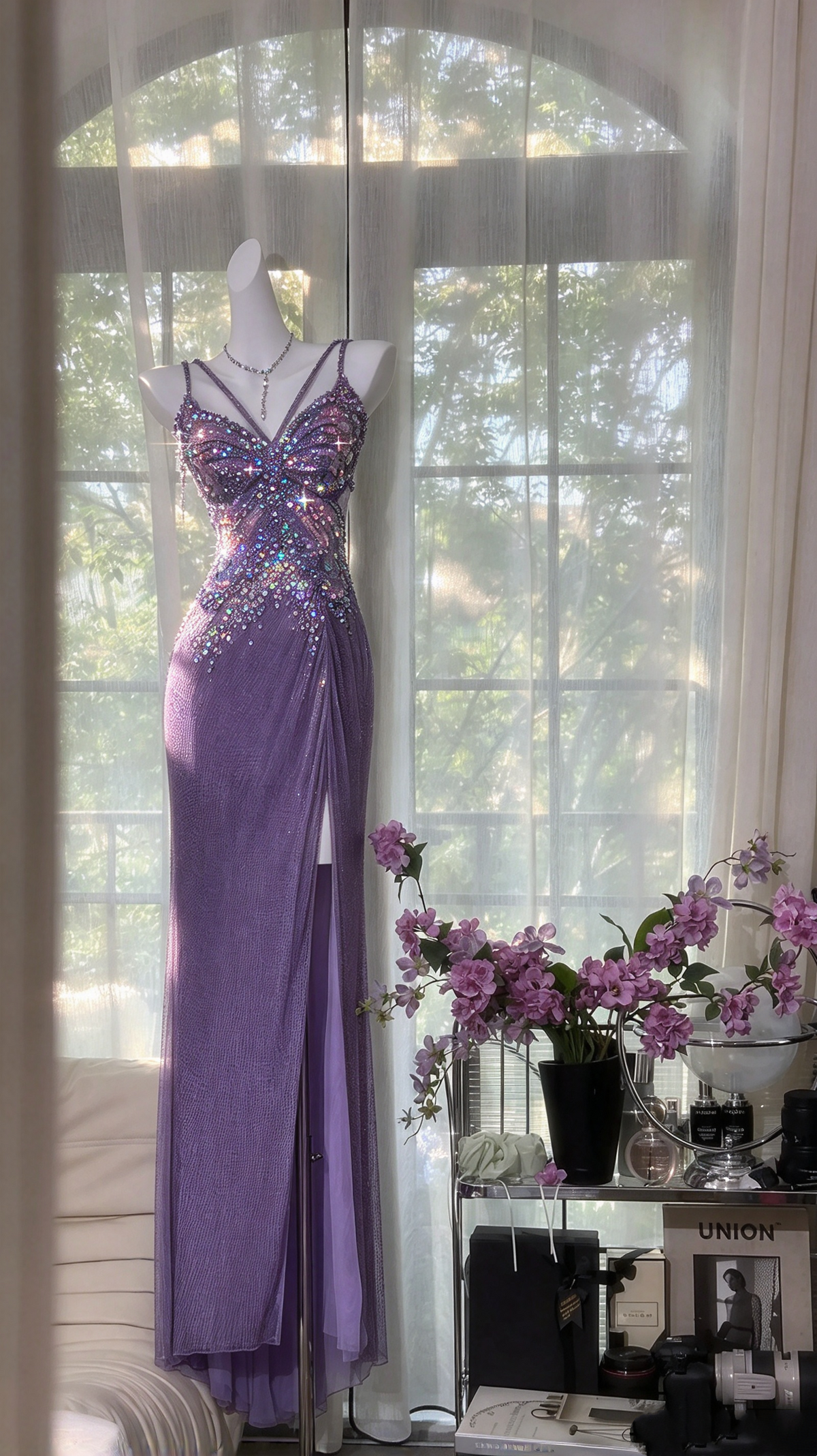 Stunning Prom Dresses Mermaid Spaghetti Straps Lilac With Beading Sequin Long Formal Dress RC1245