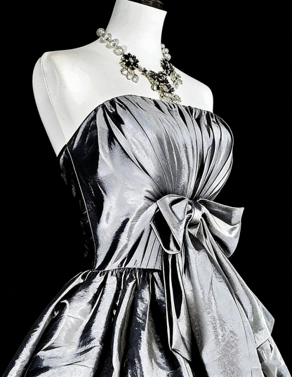 Einzigartiges Ballkleid, trägerlos, silbergrau, kurz, Homecoming-Kleid, Hoco Cocktailkleid N3070