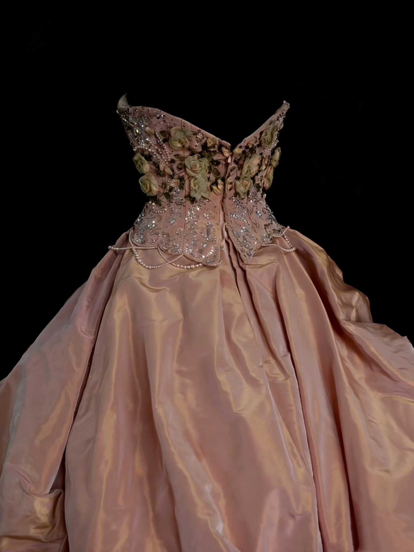 Robe de bal charmante sans bretelles rose pour Sweet 16, robe de quinceañera en taffetas ornée de fleurs 3D, longue, taille 15, Vestidos De Fiesta N1251