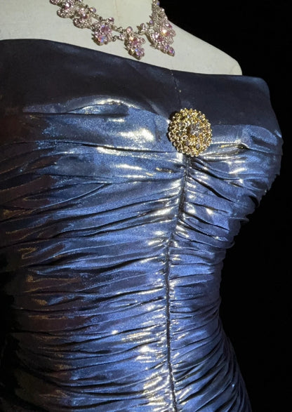 Robes esthétiques de bal vintage bleu marine coupe trapèze avec perles longue robe de soirée N3025