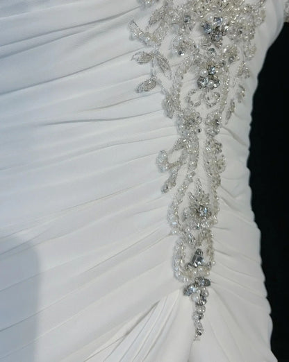 Zeitlose Brautkleider Meerjungfrau Spaghettiträger Weiß Chiffon Mit Schal Langes Brautkleid N3063