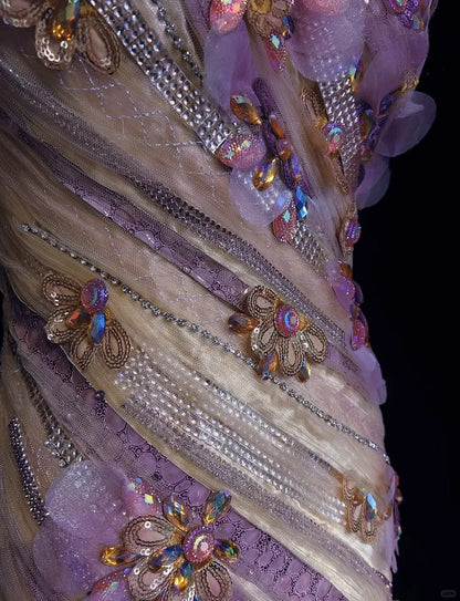 Verträumte 90er Abschlussballkleider Meerjungfrau One-Shoulder Flieder mit 3D-Blumen Formelle Abendgarderobe N3802