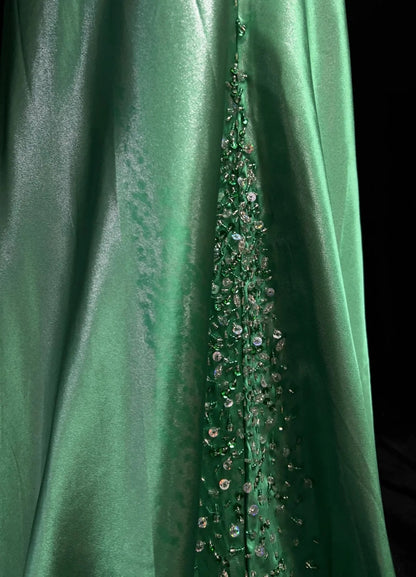 Vintage Prom Dresses Mermaid Halter Backless Green Beaded 90s Long Formal Evening Gown N2648