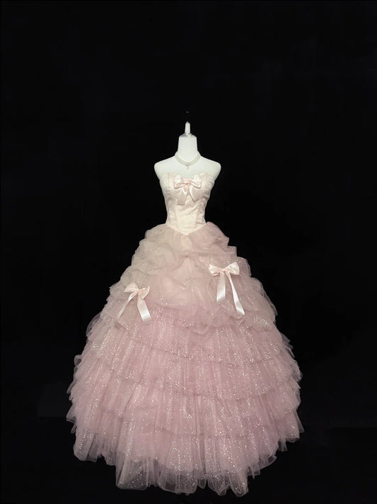 Sweet 15 Quinceanera Dress Ball Gown Sweetheart Pink With Tiered Layers Tulle 15th Birthday Gown RC0141