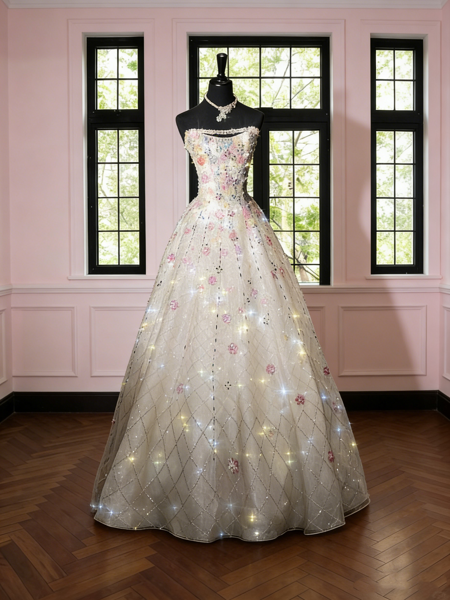 Robe de bal chic sans bretelles à sequins blancs, longue et élégante, idéale pour les soirées et les fêtes, pour adolescentes (AB2185)