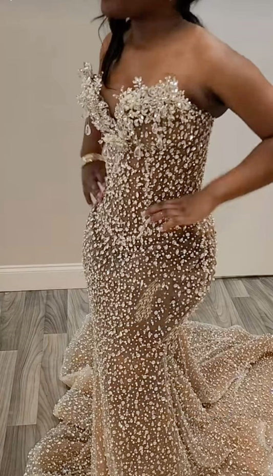 Prom Dress Inspo Mermaid Sparkly Sweetheart Floor Length Formal Evening Gown for Women Graduation Party RC0173