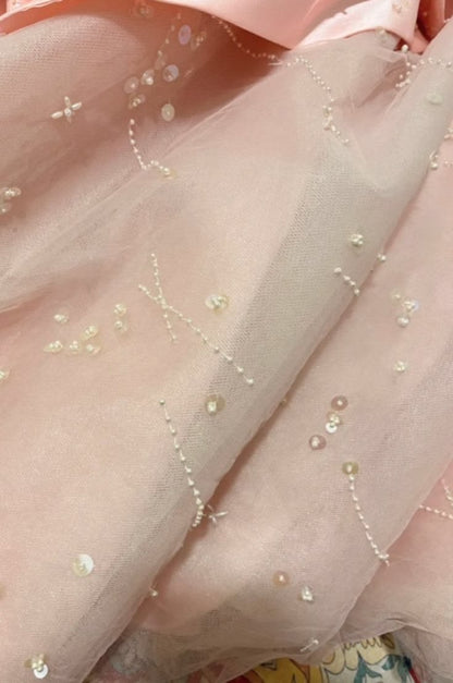 Elegantes, ärmelloses, trägerloses, langes, rosafarbenes Ballkleid mit Perlenbesatz, A-Linie, Modell N588