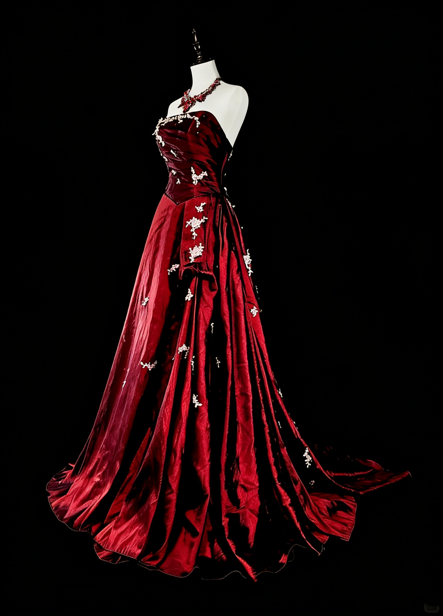 Robe de bal vintage style années 50, robe de soirée élégante et rétro sans bretelles bordeaux, longue, inspiration N1996