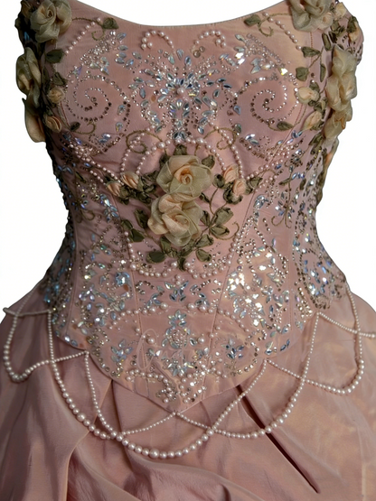 Robe de bal charmante sans bretelles rose pour Sweet 16, robe de quinceañera en taffetas ornée de fleurs 3D, longue, taille 15, Vestidos De Fiesta N1251