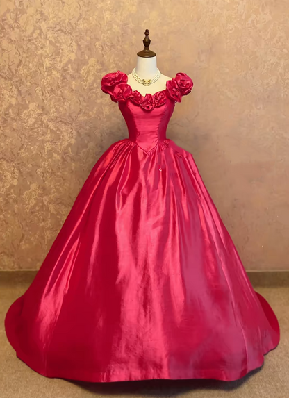 Hot Pink 3D Floral Satin Ball Gown Quinceanera Dress, Sweet 15 Birthday Formal Dress RC0037