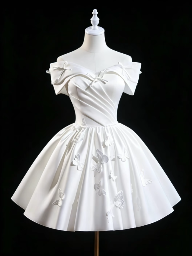 Charming Ball Gown Off The Shoulder White Mini University Ideas Homecoming Dress Inspo Short 18th Birthday Dresses Senior Graduation Outfits RB7168