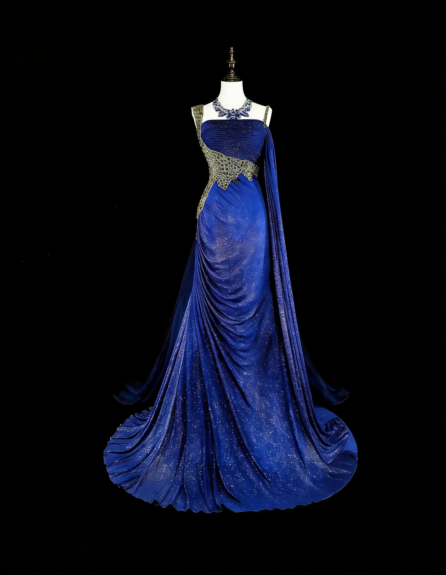 Elegantes, königsblaues Pailletten-Abendkleid mit Perlenstickerei im Meerjungfrauenstil, N1850