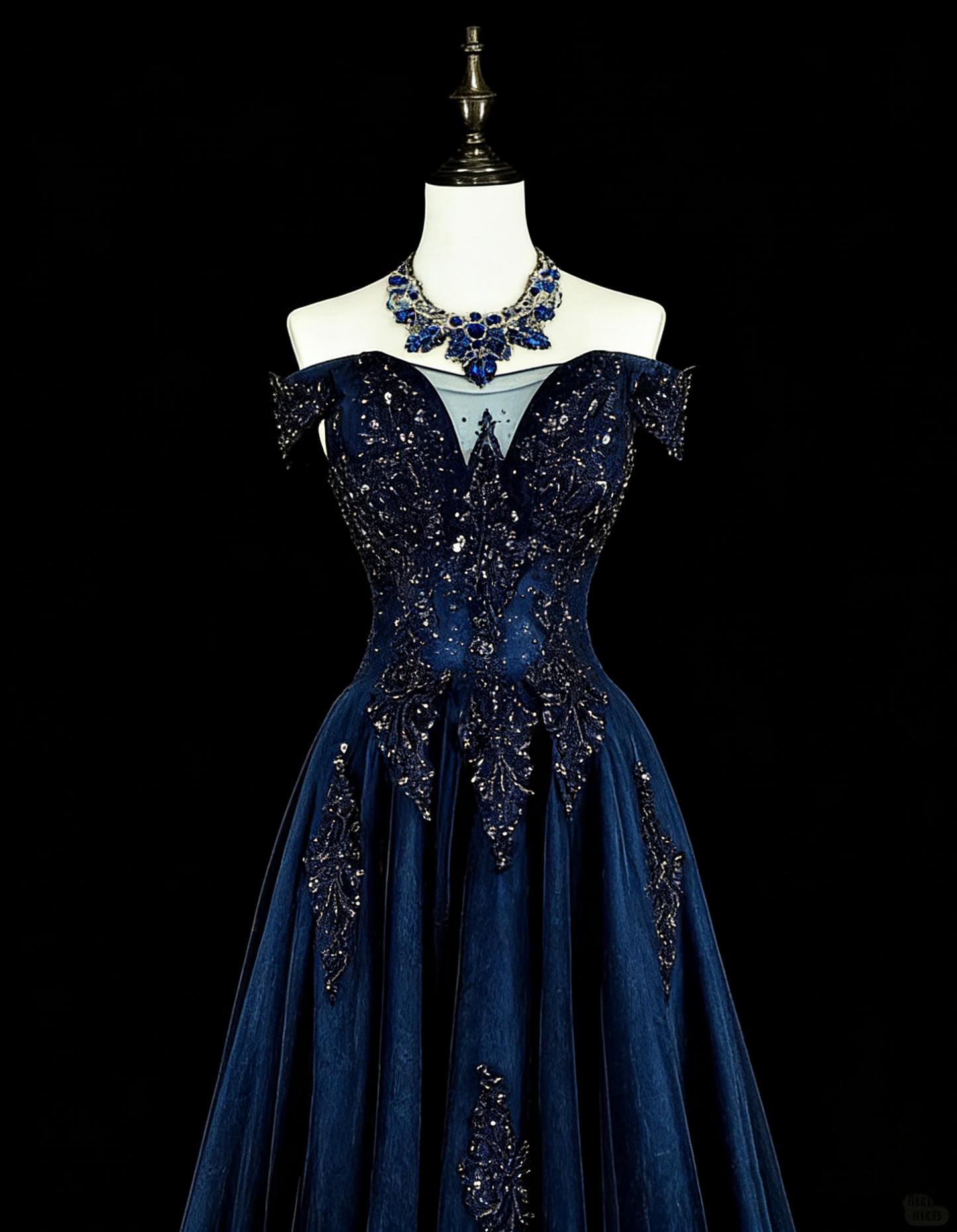 Robe de soirée vintage années 90, coupe trapèze, épaules dénudées, en tulle bleu marine, idéale pour un anniversaire ou un bal de promo (N1752).