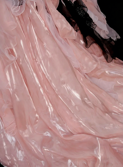 Robe de soirée bustier rose en tulle avec volants à plusieurs niveaux, longues robes de bal N2242
