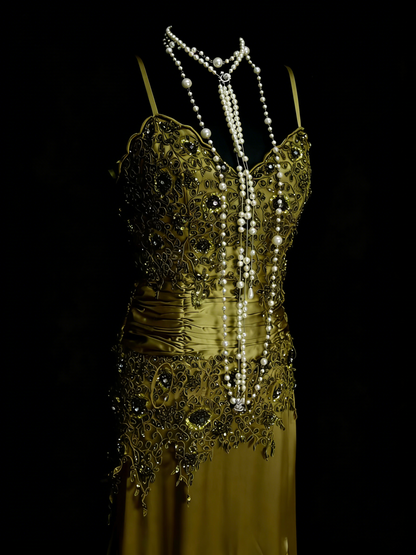 Elegantes Meerjungfrauen-Abendkleid mit Spaghettiträgern in Olivgrün, langes formelles Kleid für die Oberstufe (N1244)