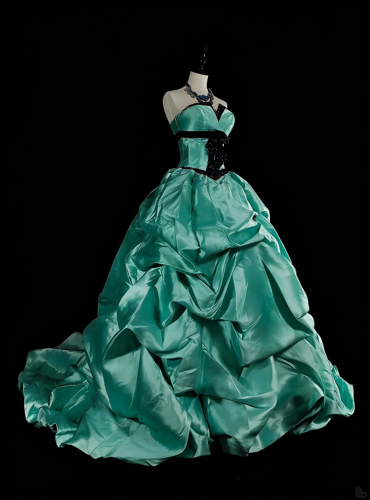 Robe de bal vintage années 1760, bustier vert cœur, plissée en satin, longue robe de bal N1598