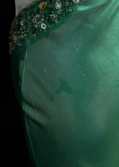 Vintage Prom Dresses Mermaid Halter Backless Green Beaded 90s Long Formal Evening Gown N2648