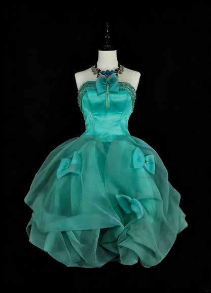Robe de bal bustier unique en tulle vert, inspiration années 2000, robes de bal courtes, inspiration robes de soirée N1367