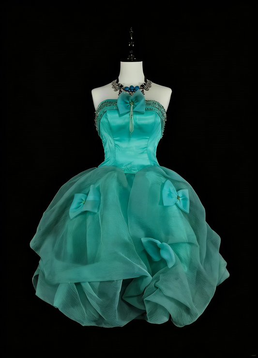 Robe de bal bustier unique en tulle vert, inspiration années 2000, robes de bal courtes, inspiration robes de soirée N1367