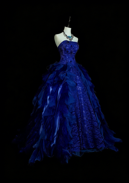 Robe de bal vintage bustier bleu royal en tulle et dentelle, robe de Sweet 16, robe de Quinceañera longue, taille 15, Vestidos De Fiesta N1482