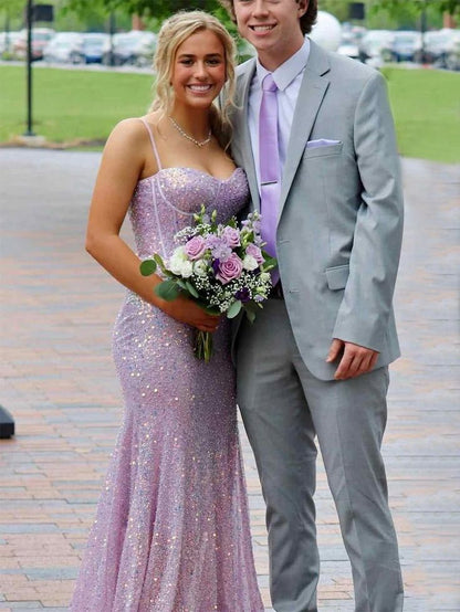 Shiny Blush Pink Sequins Mermaid Spaghetti Straps Long Beaded Prom Dress Party Gowns RB1672
